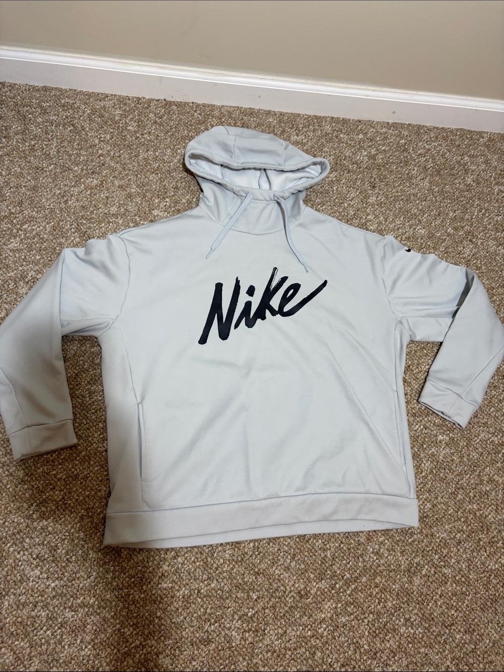 Nike Women’s Pale Gray Pullover Hoodie with Black Script Logo